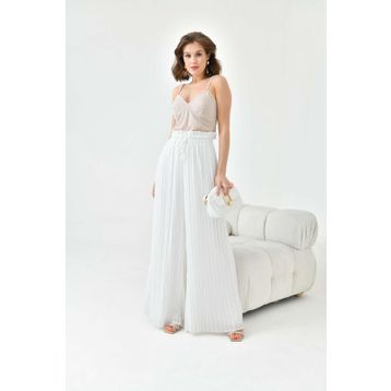Ftz Women Ekru 30700 Kadın Şifon Pliseli Pantolon