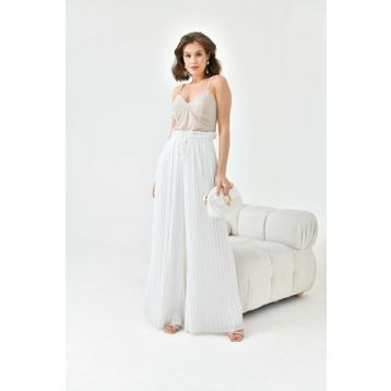 Ftz Women Ekru 30700 Kadın Şifon Pliseli Pantolon