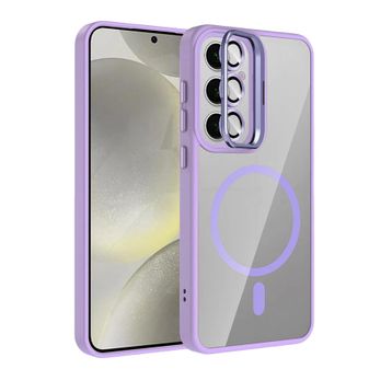 Fuchsia Galaxy S24 FE ile Uyumlu Remim Lensli Lila Kablosuz Şarj Özellikli Standlı Kapak