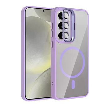 Fuchsia Galaxy S24 FE ile Uyumlu Remim Lensli Lila Kablosuz Şarj Özellikli Standlı Kapak