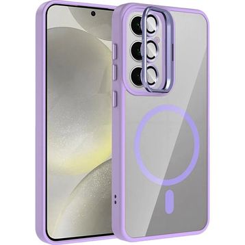 Fuchsia Galaxy S24 FE ile Uyumlu Remim Lensli Lila Kablosuz Şarj Özellikli Standlı Kapak
