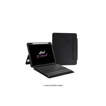 Fuchsia iPad 11. Nesil A16 2025 Uyumlu Touch Padli Bluetoothlu Klavyeli Standlı Tablet Kılıfı