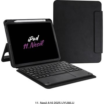 Fuchsia iPad 11. Nesil A16 2025 Uyumlu Touch Padli Bluetoothlu Klavyeli Standlı Tablet Kılıfı