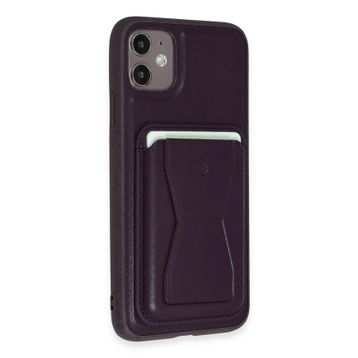 Fuchsia İphone 11 İle Uyumlu Kılıf Hd Deri Luxury Magnet Kartvizitli Derin Mor Kapak
