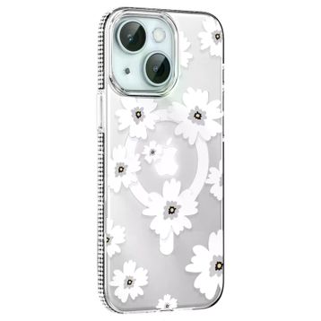 Fuchsia İphone 14 İle Uyumlu Floral Beyaz Kablosuz Şarj Özellikli Kapak
