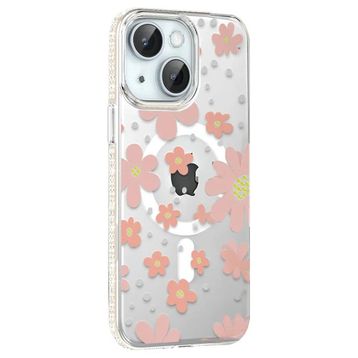 Fuchsia İphone 14 İle Uyumlu Floral Pembe Kablosuz Şarj Özellikli Kapak
