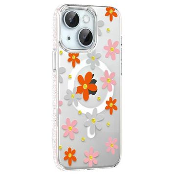 Fuchsia İphone 14 İle Uyumlu Floral Turuncu Kablosuz Şarj Özellikli Kapak