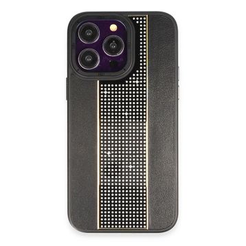 Fuchsia İphone 14 Pro İle Uyumlu Hbc-160 Almera Taşlı Kapak Siyah Kılıf