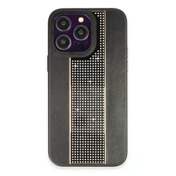 Fuchsia İphone 14 Pro İle Uyumlu Hbc-160 Almera Taşlı Kapak Siyah Kılıf