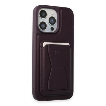 Fuchsia İphone 14 Pro İle Uyumlu Hd Deri Luxury Magnet Kartvizitli Derin Mor Kılıf
