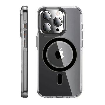 Fuchsia İphone 14 Pro İle Uyumlu Kılıf Crystal Siyah Kablosuz Şarj Özellikli Kapak