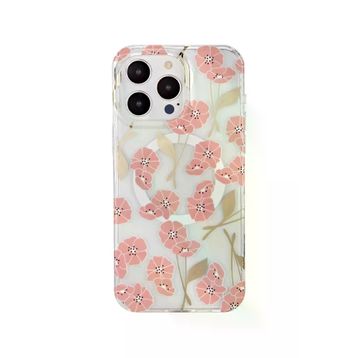 Fuchsia İphone 14 Pro İle Uyumlu Tanya Desen 11 Kablosuz Şarj Özellikli Kapak