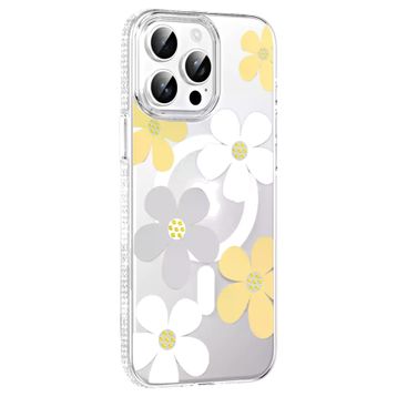 Fuchsia İphone 14 Pro Max İle Uyumlu Floral Sarı Kablosuz Şarj Özellikli Kapak