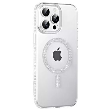 Fuchsia İphone 14 Pro Max İle Uyumlu Move Gümüş Taşlı Kablosuz Şarj Özellikli Kapak
