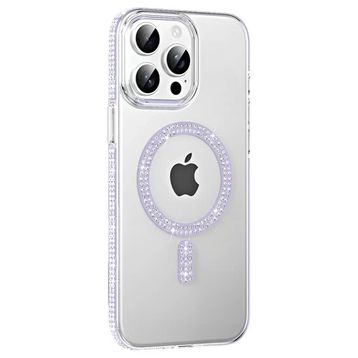 Fuchsia İphone 14 Pro Max İle Uyumlu Move Lila Taşlı Kablosuz Şarj Özellikli Kapak