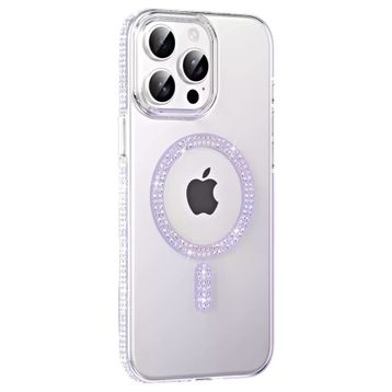Fuchsia İphone 14 Pro Max İle Uyumlu Move Lila Taşlı Kablosuz Şarj Özellikli Kapak