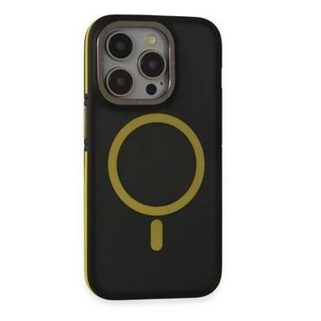 Fuchsia İphone 14 Pro Max Uyumlu Rocky Kablosuz Şarj Özellikli Siyah Sarı Kılıf