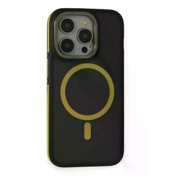 Fuchsia İphone 14 Pro Max Uyumlu Rocky Kablosuz Şarj Özellikli Siyah Sarı Kılıf