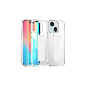 Fuchsia İphone 15 İle Uyumlu Kılıf Alfa Şeffaf Kablosuz Şarj Özellikli Standlı Kapak