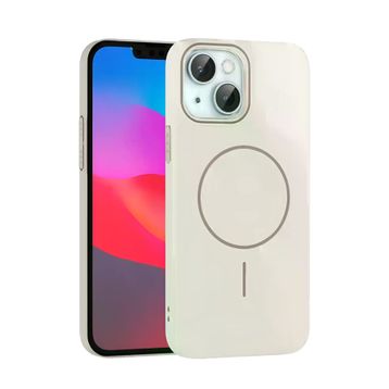 Fuchsia İphone 15 İle Uyumlu Plus Broş Krem Kablosuz Şarj Özellikli Kapak