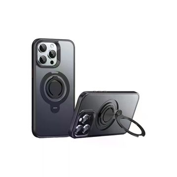 Fuchsia İphone 15 Pro İle Uyumlu Avatar 360 Siyah Dönen Kablosuz Şarj Özellikli Kapak