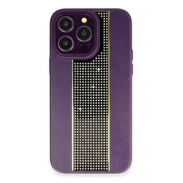 Fuchsia İphone 15 Pro İle Uyumlu Kılıf Hbc-160 Almera Taşlı Derin Mor Kapak