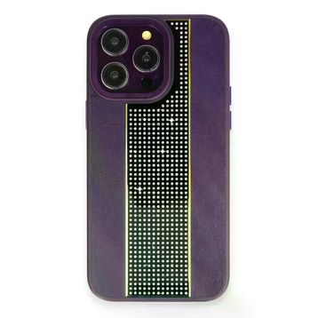 Fuchsia İphone 15 Pro İle Uyumlu Kılıf Hbc-160 Almera Taşlı Derin Mor Kapak