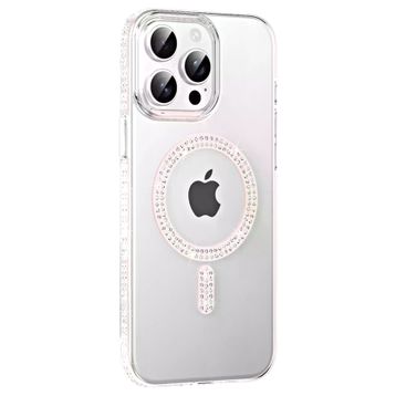 Fuchsia İphone 15 Pro İle Uyumlu Move Gümüş Taşlı Kablosuz Şarj Özellikli Kapak