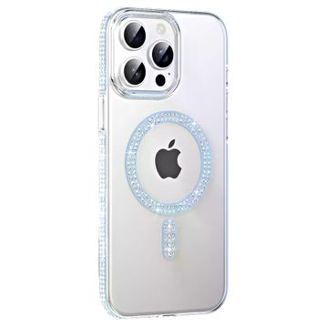 Fuchsia İphone 15 Pro İle Uyumlu Move Mavi Taşlı Kablosuz Şarj Özellikli Kapak