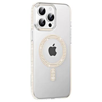 Fuchsia İphone 15 Pro İle Uyumlu Move Pembe Taşlı Kablosuz Şarj Özellikli Kapak