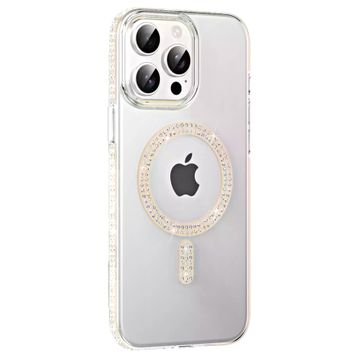 Fuchsia İphone 15 Pro İle Uyumlu Move Pembe Taşlı Kablosuz Şarj Özellikli Kapak