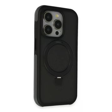Fuchsia İphone 15 Pro İle Uyumlu Zorda Siyah Airbag Kablosuz Şarj Özellikli Standlı Kapak