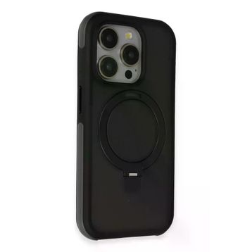 Fuchsia İphone 15 Pro İle Uyumlu Zorda Siyah Airbag Kablosuz Şarj Özellikli Standlı Kapak