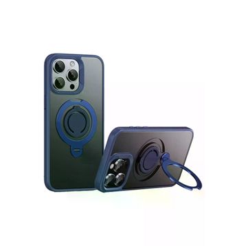 Fuchsia İphone 15 Pro Max İle Uyumlu Avatar 360 Dönen Lacivert Kablosuz Şarj Özellikli Kapak