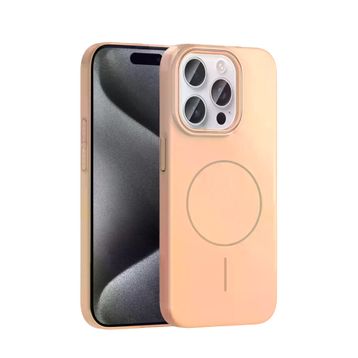 Fuchsia İphone 15 Pro Max İle Uyumlu Broş Çöl Titanyum Kablosuz Şarj Özellikli Kapak