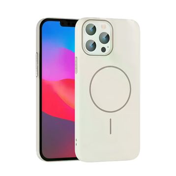 Fuchsia İphone 15 Pro Max İle Uyumlu Broş Krem Kablosuz Şarj Özellikli Kapak