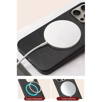 Fuchsia İphone 15 Pro Max İle Uyumlu Hbc-242 Dividing Siyah Kablosuz Şarj Özellikli Kapak