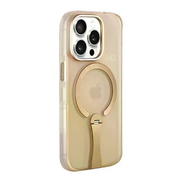 Fuchsia İphone 15 Pro Max İle Uyumlu Hbc-354 Kunlun Çöl Titanyum Standlı Kablosuz Şarj Özellikli Kapak