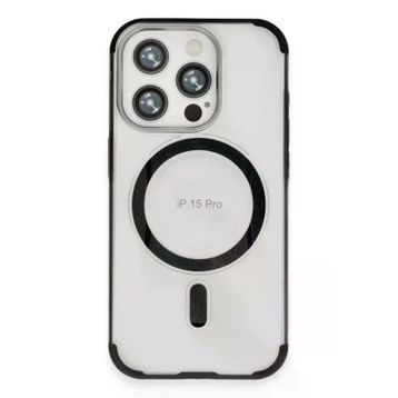Fuchsia İphone 15 Pro Max İle Uyumlu Hilton Siyah Kablosuz Şarj Özellikli Kapak
