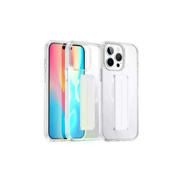 Fuchsia İphone 15 Pro Max İle Uyumlu Kılıf Alfa Şeffaf Kablosuz Şarj Özellikli Standlı Kapak