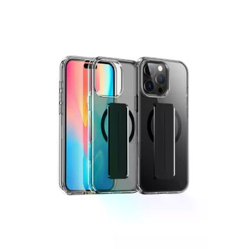 Fuchsia İphone 15 Pro Max İle Uyumlu Kılıf Alfa Siyah Kablosuz Şarj Özellikli Standlı Kapak