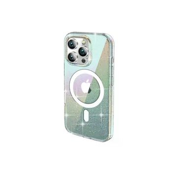 Fuchsia İphone 15 Pro Max İle Uyumlu Rasasi Şefffaf Simli Kablosuz Şarj Özellikli Kapak