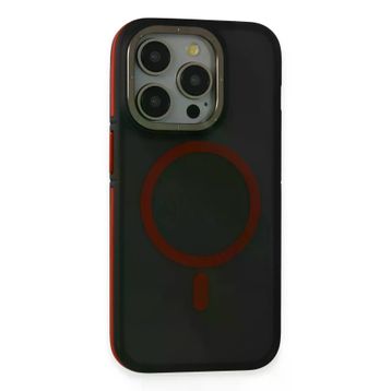 Fuchsia İphone 15 Pro Max İle Uyumlu Rocky Siyah Kırmızı Kablosuz Şarj Özellikli Kapak