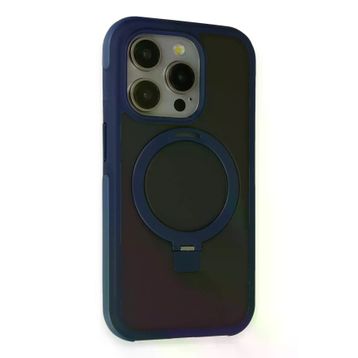 Fuchsia İphone 15 Pro Max İle Uyumlu Zorda Lacivert Airbag Kablosuz Şarj Özellikli Standlı Kapak