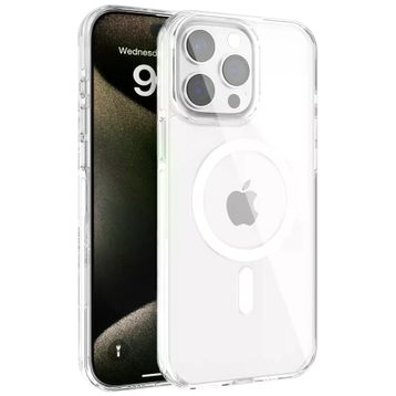 Fuchsia İphone 15 Pro Max Uyumlu Gleam Şeffaf Pc Sert Kablosuz Şarj Özellikli Kılıf