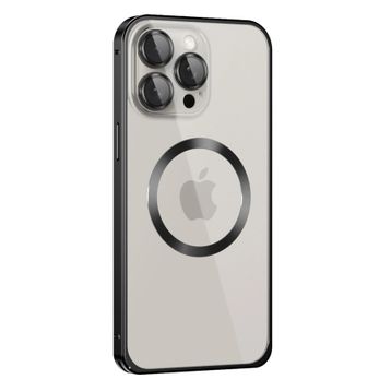 Fuchsia İphone 15 Pro Max Uyumlu Metal Bumper Magneticsafe Siyah Kılıf