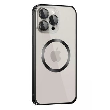Fuchsia İphone 15 Pro Max Uyumlu Metal Bumper Magneticsafe Siyah Kılıf