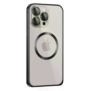 Fuchsia İphone 15 Pro Max Uyumlu Metal Bumper Magneticsafe Siyah Kılıf