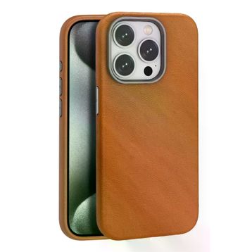 Fuchsia İphone 15 Pro Uyumlu Wonder Kahverengi Deri Kablosuz Şarj Özellikli Kılıf