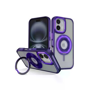 Fuchsia İphone 16 İle Uyumlu Banza Derin Mor Kablosuz Şarj Özellikli Standlı Kapak